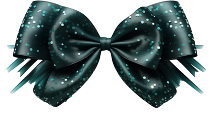Elegant teal bow tie glistens with light sparkles on a crisp, clean white backdrop, a charming embellishment for festive decoration transparent.