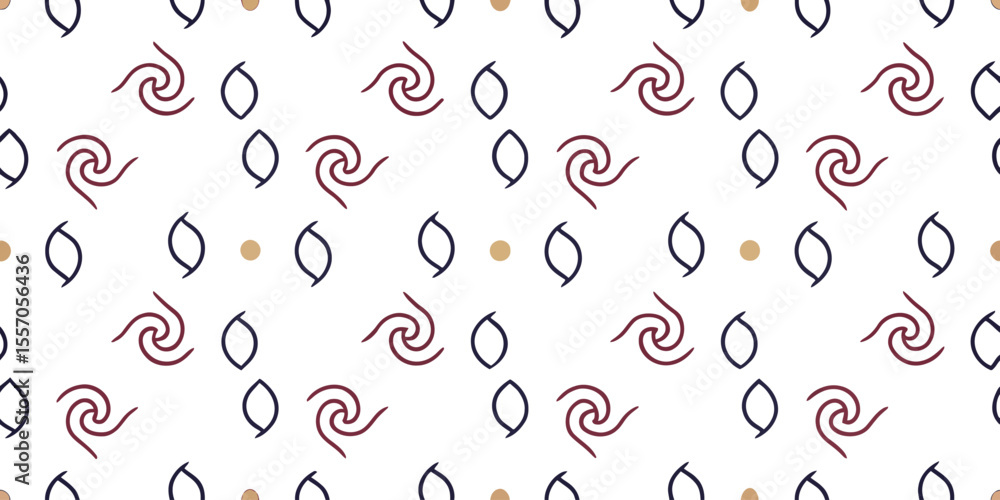 Poster geometric pattern design: elegant seamless pattern with swirling maroon and black shapes, and small 