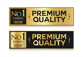 A luxurious and modern Premium Quality badge design featuring a stylish gold and black color palette on a clean white background