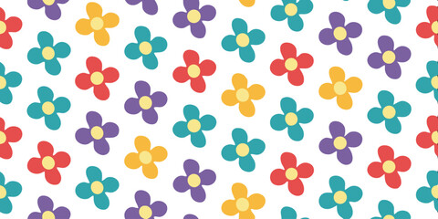 Floral Pattern Vector: A vibrant vector graphic showcases a seamless pattern of colorful, stylized flowers, creating a cheerful and eye-catching design element.