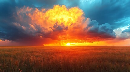 Fototapeta premium Dramatic sunset over wheat field