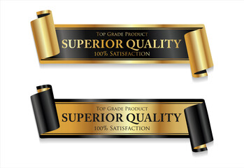 A luxurious and modern Premium Quality badge design featuring a stylish gold and black color palette on a clean white background