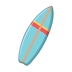 Retro Light Blue Surfboard with Stripes Isolated Cartoon Vector