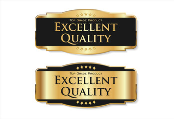 A luxurious and modern Premium Quality badge design featuring a stylish gold and black color palette on a clean white background