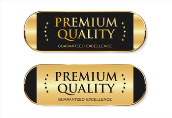 A luxurious and modern Premium Quality badge design featuring a stylish gold and black color palette on a clean white background