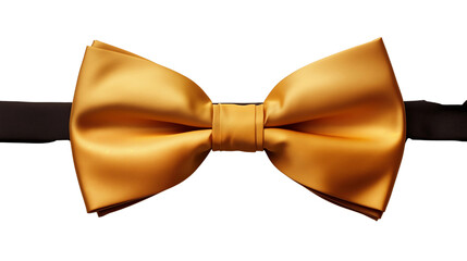 Elegant golden silk bow tie resting against a crisp white backdrop exudes sophistication for formal occasions transparent.
