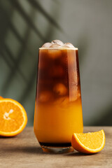 Iced bumble or bamblbee coffee. Layred refreshing drink with espresso, caramel syrup and freshly...