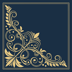 Elegant Baroque Pattern on Deep Blue – Ornamental Gold Frame Vector Design