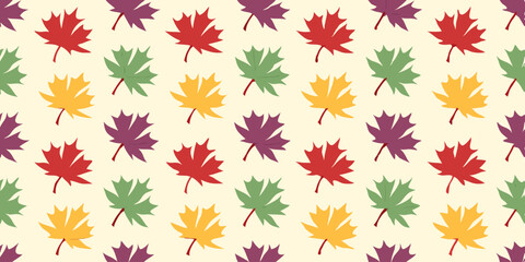 Autumnal Leaf Pattern: A vibrant, repeating pattern of stylized autumn leaves in a range of warm colors creating an eye-catching design, perfect for adding a touch of seasonal cheer.
