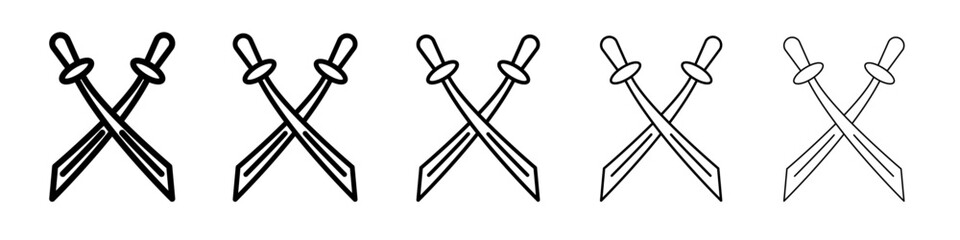 Crossed swords heraldic icon vector outline symbol or illustration