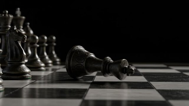 Dramatic Chessboard Showdown: Fallen King in Focus, Cinematic Battle of Wits and Strategy