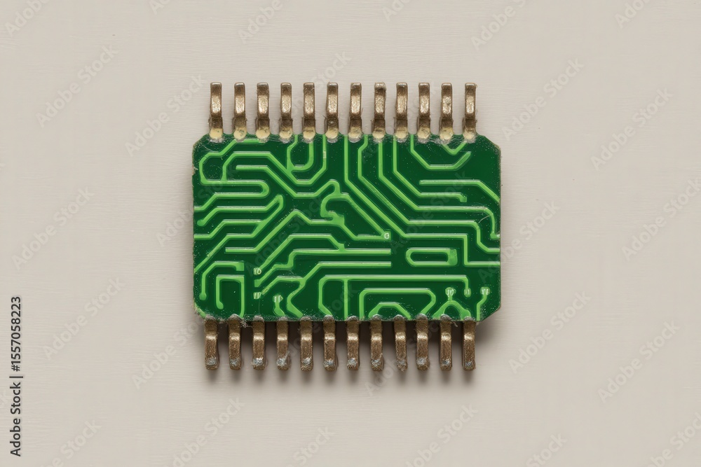 Poster intricate electronic circuit component showcasing a vibrant green design emphasizing advanced techno