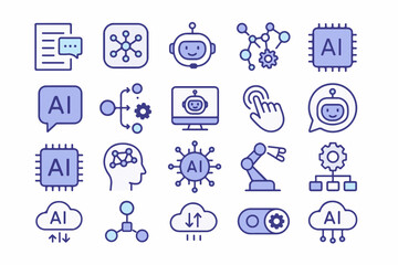AI Workflow & Automation Icon Set – 20 Flat Vector Symbols for Digital Productivity & Generative Design 