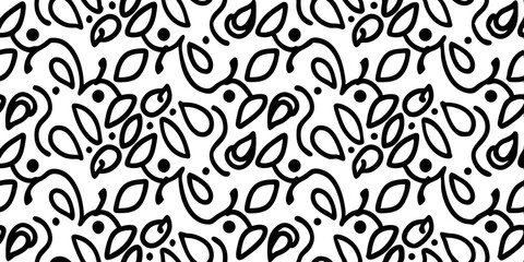 Monochromatic Floral Pattern: A sophisticated pattern featuring interconnected leaves and organic elements, this artwork creates a sense of harmony and natural beauty in a striking monochrome palette.