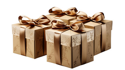 Golden presents with satin ribbons elegantly arranged for a festive celebration or holiday gift giving occasion transparent.