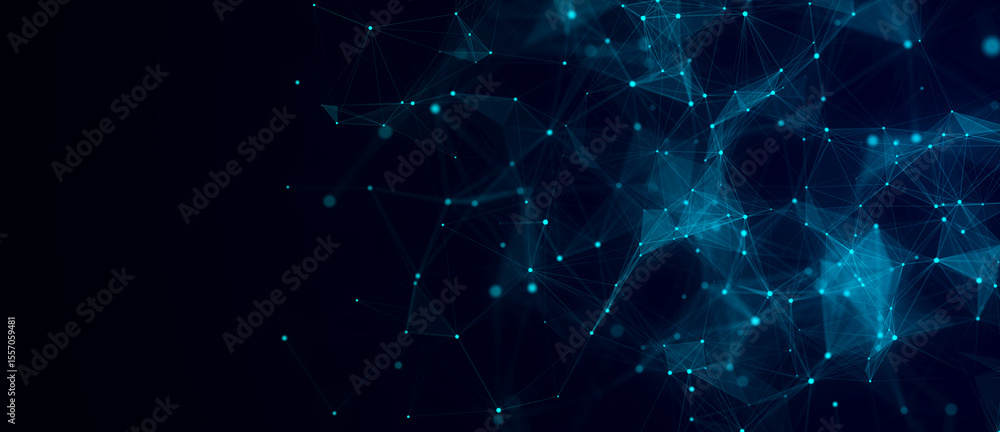 Fototapete network connection structure. abstract blue background with moving dots, lines and triangles. futuri