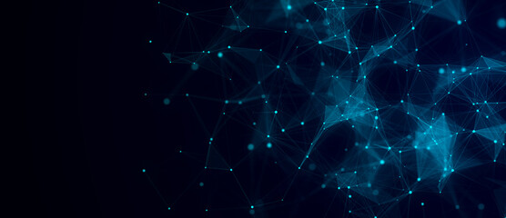 Obraz na płótnie Canvas Network connection structure. Abstract blue background with moving dots, lines and triangles. Futuristic illustration. Digital technology design. 3d rendering