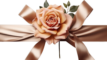 Elegant blush rose blossom tied with a luxurious satin ribbon showcases botanical beauty against a clean, white background transparent.