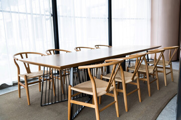 Long wooden table in the hall