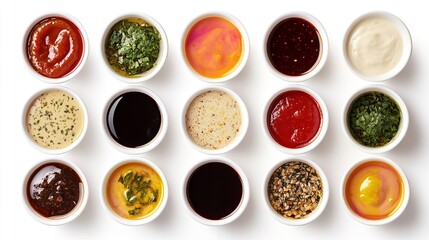Set of different dip sauces top view.