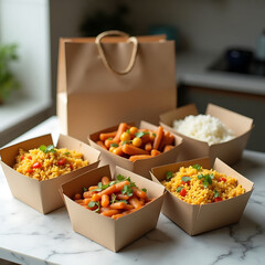 Delicious takeout meals in eco-friendly containers