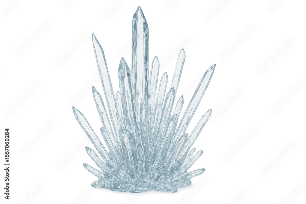 Poster cluster of sharp crystals growing upwards on a transparent background, perfect for visual effects an