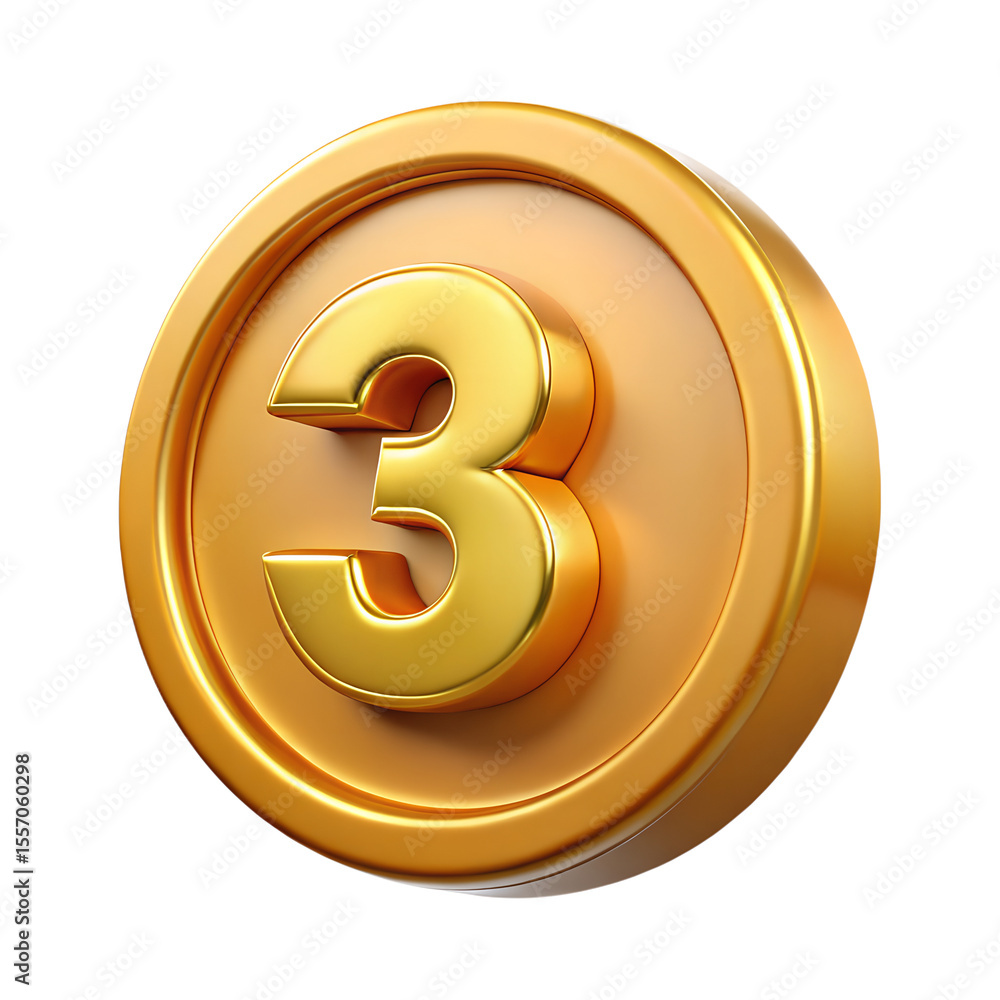 Aufkleber gold coin with number 3 in the center 3d rendering