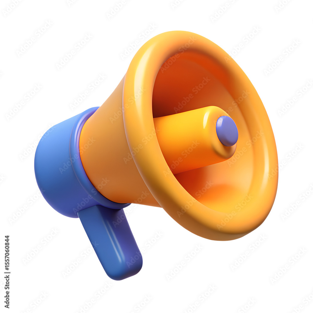 Poster megaphone 3d rendering isolated on white background