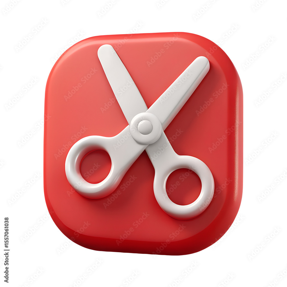 Poster Minimal Scissors Symbol On Red Background 3D Rendering