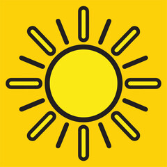 A vibrant and simple icon of a yellow sun with radiating rays, set against a solid yellow background