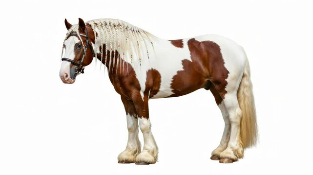 Majestic Gypsy Vanner Horse Standing Proudly in a Minimalistic White Background Setting