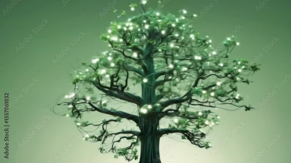 Poster digital tree adorned with lights showcases nature meeting technology in a mesmerizing and futuristic