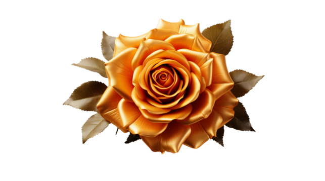 Beautiful golden rose blossom with detailed petals and leaves, on a clean white background for creative designs transparent. - Powered by Adobe