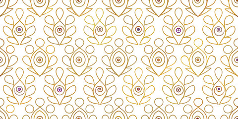 Golden Ornamental Pattern: An ornate seamless pattern with intricate golden elements against a clean background, exuding luxury and sophistication.