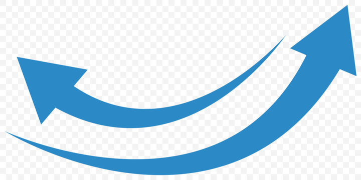 Set of long blue curve arrow icon vector . blue curve arrow icon set. long arrow icon set. curve arrow vector illustration. Curved or arch arrow icon isolated on Transparent Background. EPS 10.