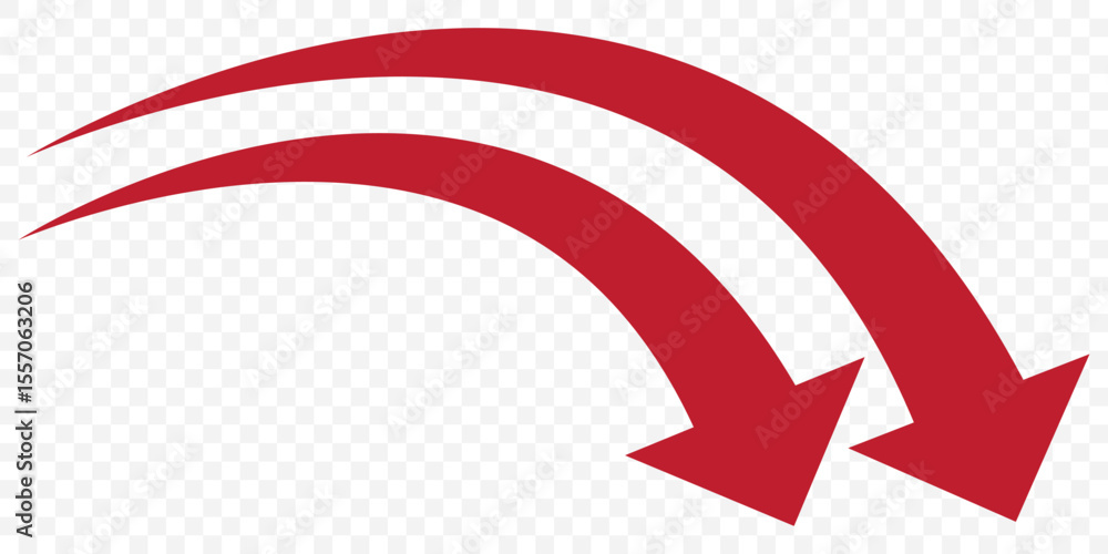 Poster long curved arrow icon vector. red long arrow vector. flat style arrow symbol. red silhouette of lon