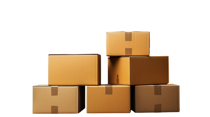 Stack of corrugated cardboard boxes ready for shipping or storage isolated on a clean white background transparent.