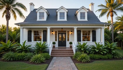 Elegant USA Home: A pristine residence, exuding charm and sophistication with its symmetrical design and lush landscaping.