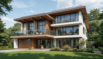 Modern Residential Marvel: A contemporary residential property, showcasing an exquisite blend of architectural design, lush surroundings and natural light