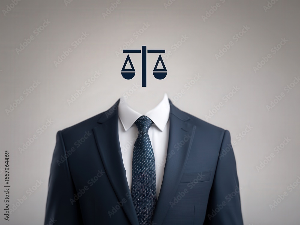 Poster conceptual visualization of a faceless businessman adorned in a sleek suit representing the legal pr