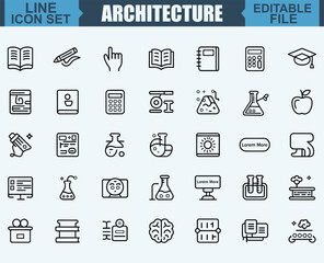 Architecture and design isolated icons set. Set of architectural project, blueprint, apartment plan, floorplan, divider, architecture drawing, architect, design tools vector icon