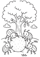 coloring book page beetles sharing big food together