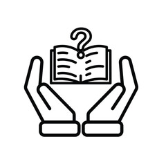 education icon. question or issue in two hand. book or paper question mark. smart, clever. Outline