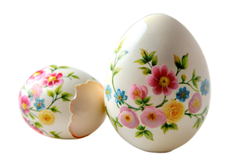 Decorated easter egg with floral pattern isolated on transparent background