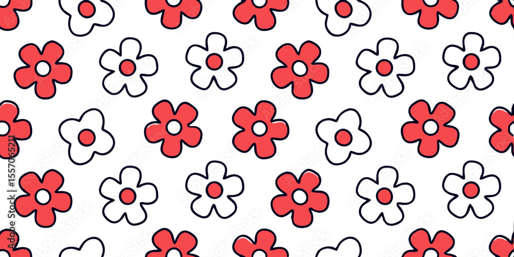 Aufkleber floral pattern: an artistic display of seamless floral pattern in white and red color scheme, perfec