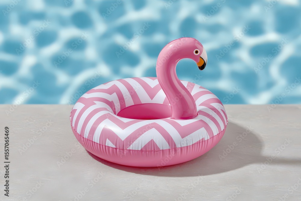 Poster effervescent pink flamingo float welcoming summer vibes by the shimmering azure poolside reflecting 