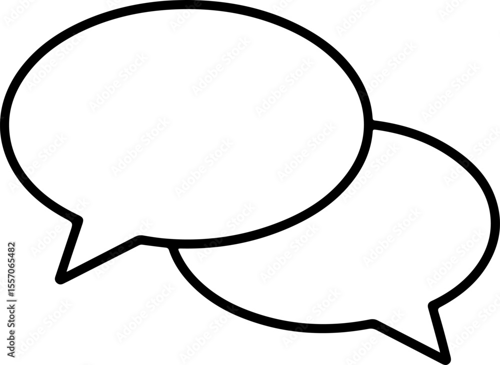 Poster two overlapping speech bubbles with black outline on white background representing conversation