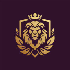 Obraz premium Royal Crowned Lion Shield Leaf Ornament Logo