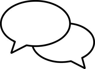 Two overlapping speech bubbles with black outline on white background representing conversation