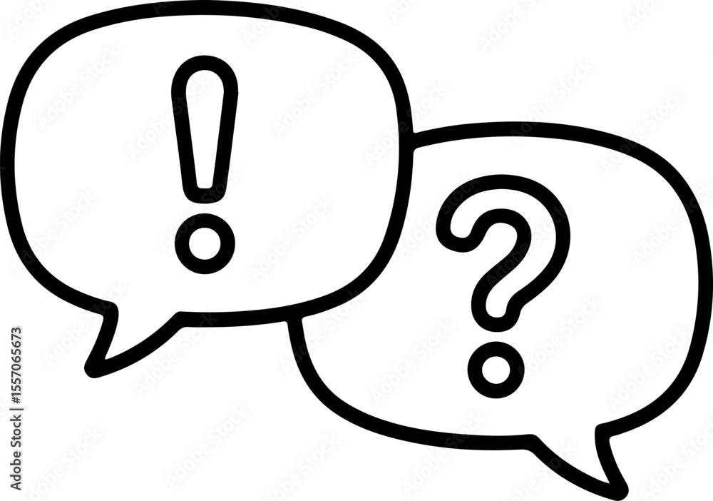 Poster two overlapping speech bubbles one with an exclamation mark and one with a question mark